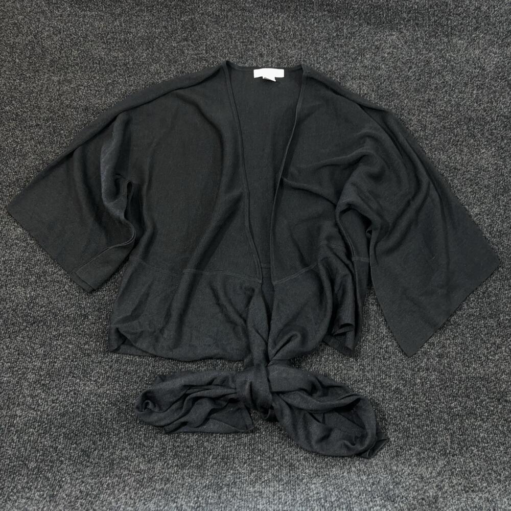 Silk Assets Sweater Womens L Black Silk Wrap Tie Front Dolman 3/4 Sleeve Knit